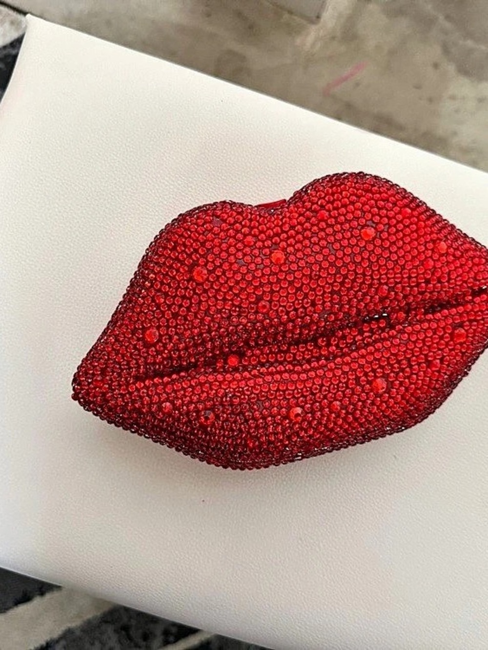Red Lip Clutch with Gold Chain